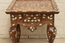 Vintage Syrian Side Table, Shell and Metal-Strand Inlay — view 3