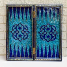 Backgammon Chess Board with Lapis and Turquoise Inlay 20 in — detail 1