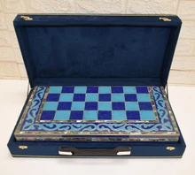 Backgammon Chess Board with Lapis and Turquoise Inlay 20 in — detail 2
