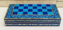 Backgammon Chess Board with Lapis and Turquoise Inlay 20 in — detail 10