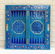 Two-Sided Backgammon and Chess Set, Lapis and Turquoise Inlay — view 2