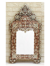 Syrian Mother of Pearl Mirror Frame with Floral Inlay 40 in