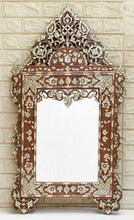 Syrian Mother of Pearl Mirror Frame with Floral Inlay 40 in — detail 1