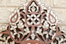 Syrian Mother of Pearl Mirror Frame with Floral Inlay 40 in — detail 3