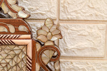 Syrian Mother of Pearl Mirror Frame with Floral Inlay 40 in — detail 8