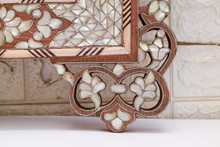 Syrian Mother of Pearl Mirror Frame with Floral Inlay 40 in — detail 9