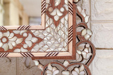 Hand-Carved Syrian Mirror with Mother of Pearl Florals — view 11