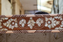 Hand-Carved Syrian Mirror with Mother of Pearl Florals — view 12
