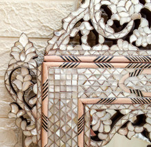 Ornate Syrian Mother of Pearl Mirror Frame 40 in — detail 12