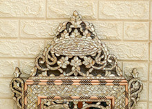 Syrian Mother of Pearl Mirror Frame with Shell Mosaic 33 in — detail 2