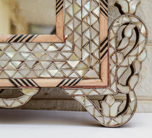 Syrian Mother of Pearl Mirror Frame with Shell Mosaic 33 in — detail 7