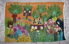 Palm Garden and Dovecote — handwoven Egyptian wool tapestry, 32"