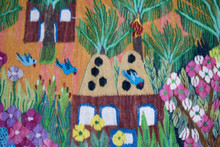 32" Palm Garden and Dovecote Handwoven Tapestry, Egyptian Wool Wall Hanging, Natural Dye Folk Art — detail 1