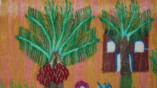 32" Palm Garden and Dovecote Handwoven Tapestry, Egyptian Wool Wall Hanging, Natural Dye Folk Art — detail 3