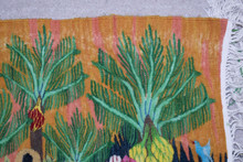 32" Palm Garden and Dovecote Handwoven Tapestry, Egyptian Wool Wall Hanging, Natural Dye Folk Art — detail 4