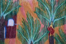 32" Palm Garden and Dovecote Handwoven Tapestry, Egyptian Wool Wall Hanging, Natural Dye Folk Art — detail 5