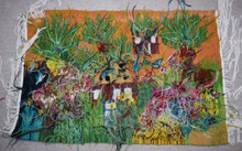 32" Palm Garden and Dovecote Handwoven Tapestry, Egyptian Wool Wall Hanging, Natural Dye Folk Art — detail 9