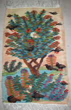 3.3 FT Spreading Tree of Birds Handwoven Tapestry, Egyptian Wool Wall Hanging, Natural Dye Folk Art