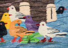 25" Dovecote and Pigeons Handwoven Tapestry, Blue Egyptian Wool Wall Hanging, Natural Dye Folk Art — detail 3