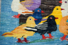 25" Dovecote and Pigeons Handwoven Tapestry, Blue Egyptian Wool Wall Hanging, Natural Dye Folk Art — detail 4
