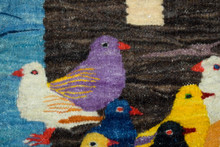25" Dovecote and Pigeons Handwoven Tapestry, Blue Egyptian Wool Wall Hanging, Natural Dye Folk Art — detail 6