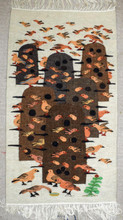 35" Pigeon Houses and Birds Handwoven Tapestry, Egyptian Wool Wall Hanging, Natural Dye Folk Art