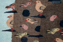 35" Pigeon Houses and Birds Handwoven Tapestry, Egyptian Wool Wall Hanging, Natural Dye Folk Art — detail 3