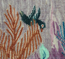 Orange Blossom on Purple Handwoven Tapestry, Egyptian Wool Wall Hanging, Natural Dye Folk Art — detail 6