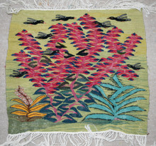 Foliage and Birds — handwoven Egyptian wool tapestry, 22"