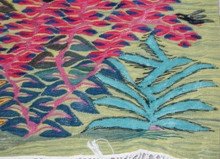Crimson Foliage and Birds Handwoven Tapestry, Small Egyptian Wool Wall Hanging, Natural Dye — detail 2