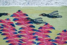 Crimson Foliage and Birds Handwoven Tapestry, Small Egyptian Wool Wall Hanging, Natural Dye — detail 3