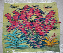 Crimson Foliage and Birds Handwoven Tapestry, Small Egyptian Wool Wall Hanging, Natural Dye — detail 5