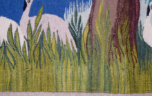 5.7 FT Palm Village and Cranes Handwoven Tapestry, Large Egyptian Wool Wall Hanging, Folk Art — detail 8