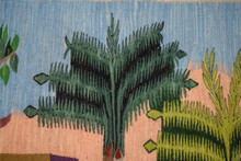 5.7 FT Palm Village and Cranes Handwoven Tapestry, Large Egyptian Wool Wall Hanging, Folk Art — detail 11