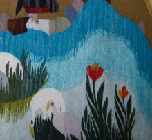 5.7 FT Palm Village and Cranes Handwoven Tapestry, Large Egyptian Wool Wall Hanging, Folk Art — detail 16
