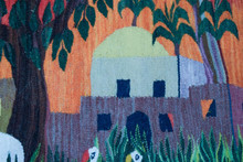 Sunset Village and Cranes handwoven tapestry — view 7