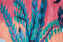 6.4 FT Red Sky Village and Cranes Handwoven Tapestry, Large Egyptian Wool Wall Hanging, Folk Art — detail 13