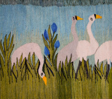 6.4 FT Red Sky Village and Cranes Handwoven Tapestry, Large Egyptian Wool Wall Hanging, Folk Art — detail 16