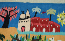 4.8 FT Old Village and Camels Handwoven Tapestry, Egyptian Wool Wall Hanging, Folk Art — detail 8