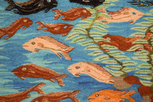 30" Fish and Lotus Handwoven Tapestry, Turquoise Egyptian Wool Wall Hanging, Natural Dye Folk Art — detail 3