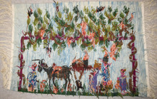 33" Grape Harvest Handwoven Tapestry, Figurative Egyptian Wool Wall Hanging, Natural Dye Folk Art — detail 13