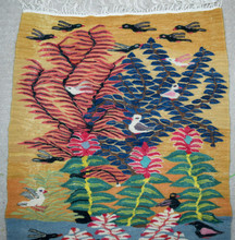 3.4 FT Coral Trees and Birds Handwoven Tapestry, Egyptian Wool Wall Hanging, Natural Dye Folk Art — detail 1