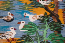 3.4 FT Tree of Doves Handwoven Tapestry, Mustard Egyptian Wool Wall Hanging, Natural Dye Folk Art — detail 9