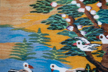 3.4 FT Tree of Doves Handwoven Tapestry, Mustard Egyptian Wool Wall Hanging, Natural Dye Folk Art — detail 10