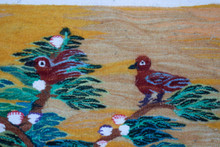 3.4 FT Tree of Doves Handwoven Tapestry, Mustard Egyptian Wool Wall Hanging, Natural Dye Folk Art — detail 13