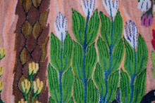3.9 FT Palm Grove and Pink Blossom Handwoven Tapestry, Egyptian Wool Wall Hanging, Natural Dye — detail 6