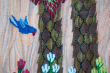 3.9 FT Palm Grove and Pink Blossom Handwoven Tapestry, Egyptian Wool Wall Hanging, Natural Dye — detail 9