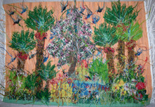 3.9 FT Palm Grove and Pink Blossom Handwoven Tapestry, Egyptian Wool Wall Hanging, Natural Dye — detail 15