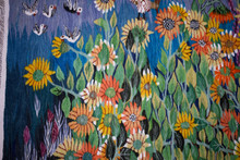 4.2 FT Sunflowers and Doves Handwoven Tapestry, Blue Egyptian Wool Wall Hanging, Natural Dye Art — detail 2