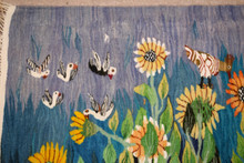 4.2 FT Sunflowers and Doves Handwoven Tapestry, Blue Egyptian Wool Wall Hanging, Natural Dye Art — detail 4